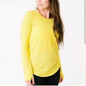 Zyia Yellow Subtle Stripe Long Sleeve Tee